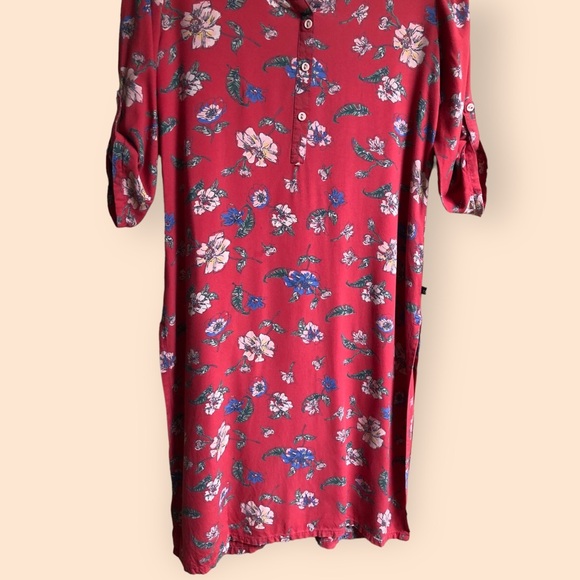 Avaasa Floral Kurta Tunic Top Roll Sleeves Long Length Shirt Slit Sides Women M - Picture 5 of 13